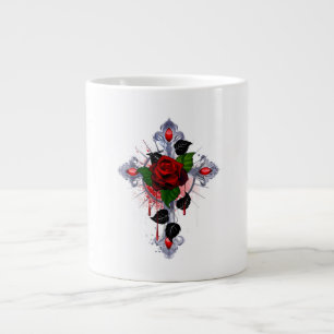 Grande Tasse Croix d'argent avec une rose rouge