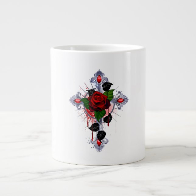 Grande Tasse Croix d'argent avec une rose rouge (Devant)