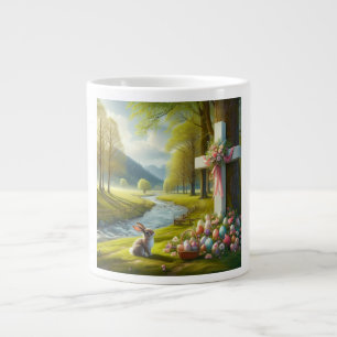 Grande Tasse Croix de Pâques avec lapin et oeufs