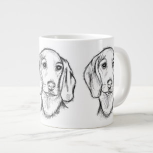 Grande Tasse croquis de teckel dessiné à la main en noir et bla