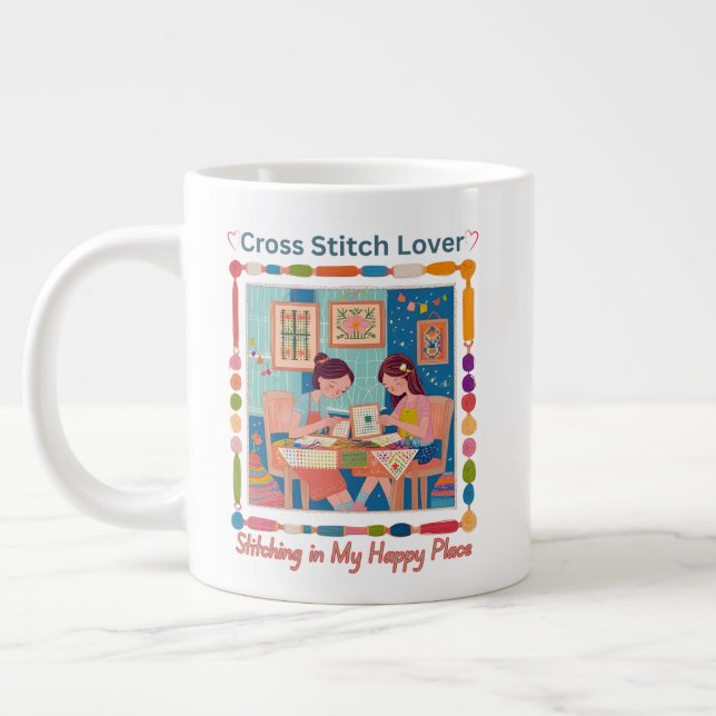 Grande Tasse Cross Stitch Lover-Stitching in My Happy Place (Gauche)