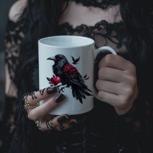 Grande Tasse Crow de Saint-Valentin foncé avec coeur