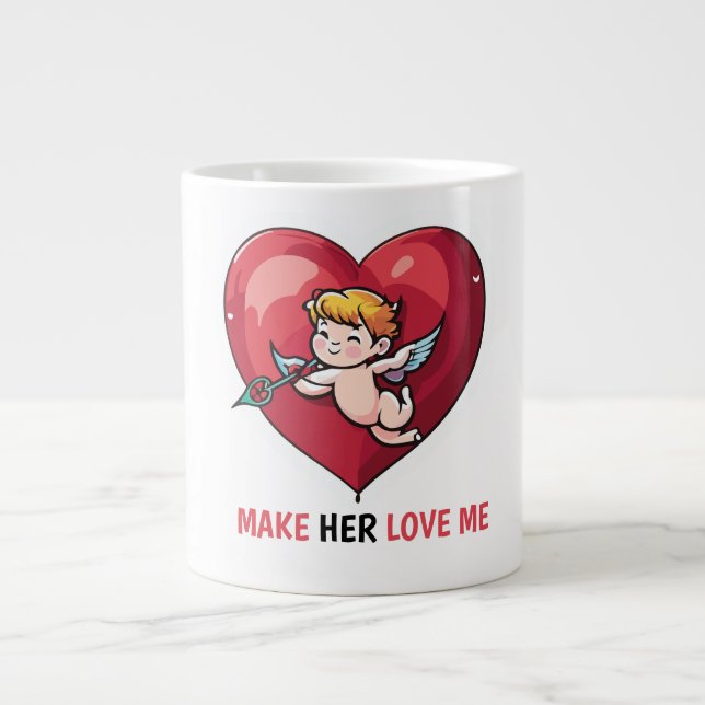 Grande Tasse Cupidon sur le coeur rouge (Devant)