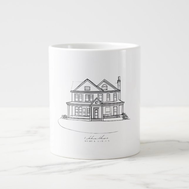 Grande Tasse Custom House Illustration Minimalist Line Art Home (Devant)