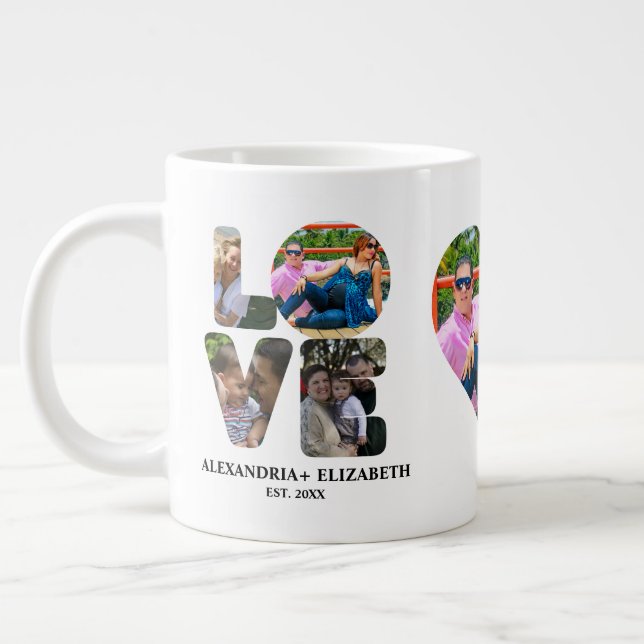 Grande Tasse Custom modern love 4 photo collage pour couples (Gauche)