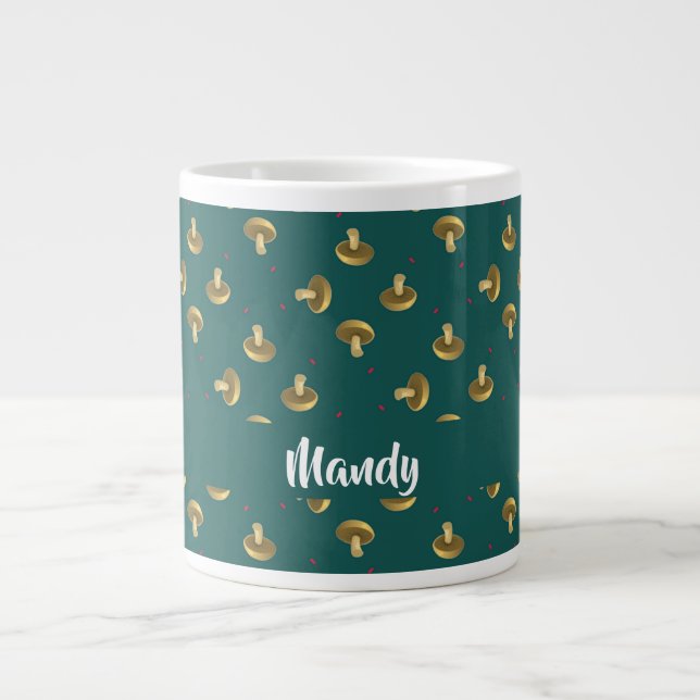Grande Tasse Custom name mushrooms on green (Devant)