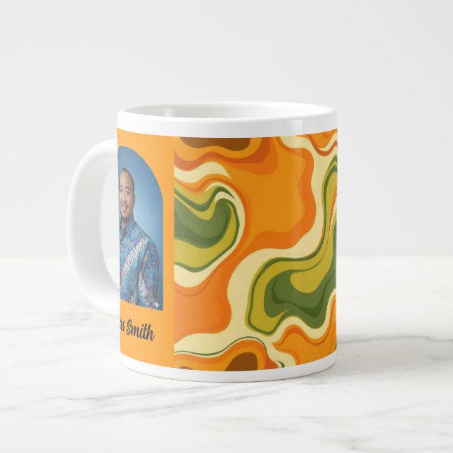 Grande Tasse Custom Retro Groovy Swirl Abstract Orange Green (Devant gauche)