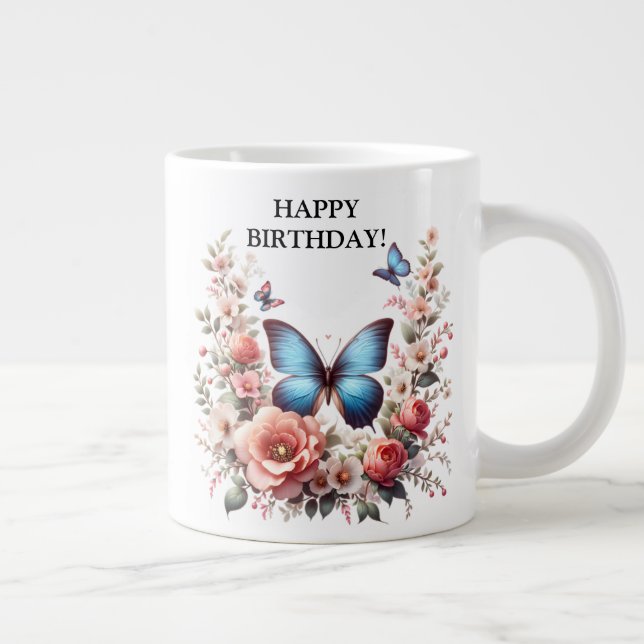 Grande Tasse Customizable Blue Butterfly Floral Art-96279 (Droite)