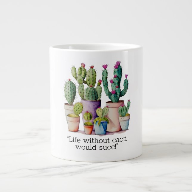 Grande Tasse Cute aquarelle cactus succulents dans les pots (Devant)