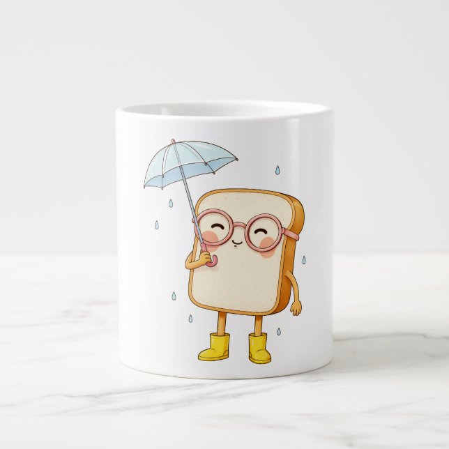 Grande Tasse Cute Bread Character with Umbrella – Cozy Rainy  (Devant)