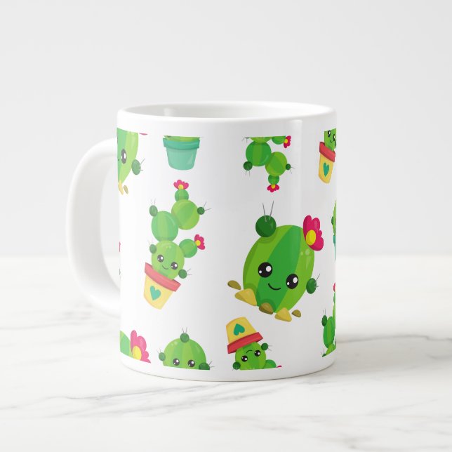 Grande Tasse Cute Cactus, Green Cactus, Motif Cactus (Devant gauche)