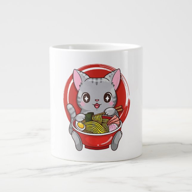 Grande Tasse Cute Cat Manger Ramen Japonais Amoureux des chats  (Devant)