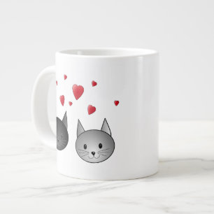 Grande Tasse Cute Chats noirs et gris, avec des Coeurs.