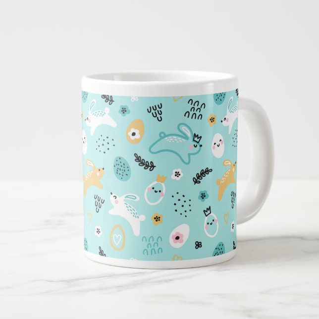 Grande Tasse Cute Easter Bunny Pattern Kawaii Rabbits Eggs  (Devant droit)