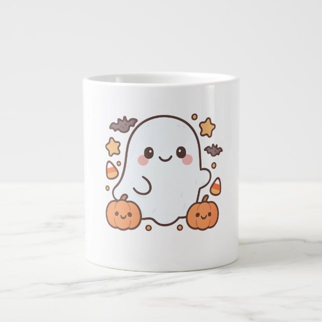 Grande Tasse Cute Halloween Ghost Clipart, Fun et mignon Éffray (Devant)