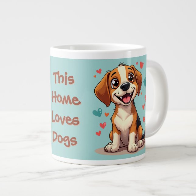 Grande Tasse Cute Kawaii Beagle avec Coeurs Jouer Chien (Devant droit)