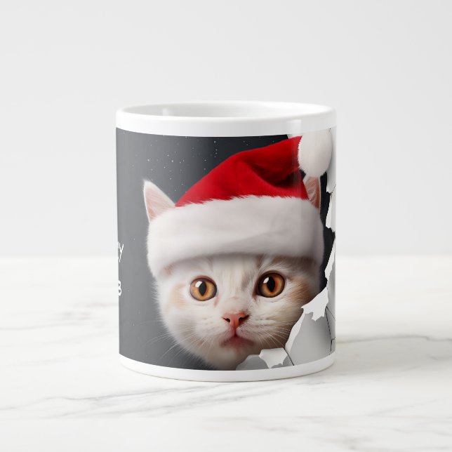 Grande Tasse Cute Kitten 3D avec Santa Hat (Devant)