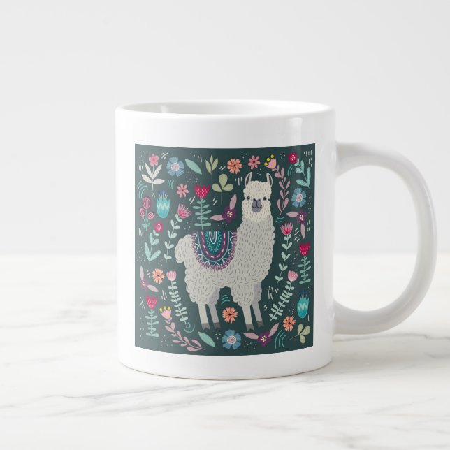 Grande Tasse Cute Llama Floral Design (Droite)