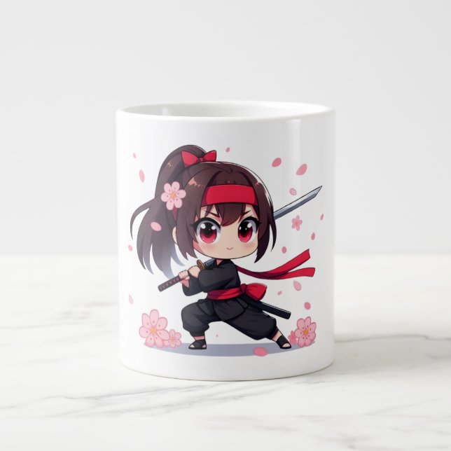 Grande Tasse Cute ninja guerrière fille en fleur (Devant)