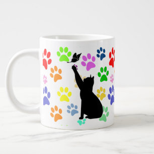 Grande Tasse Cute Paw Motif et Chat Chasing un papillon