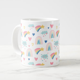 Grande Tasse Cute Rainbow Hearts & Clouds Motif