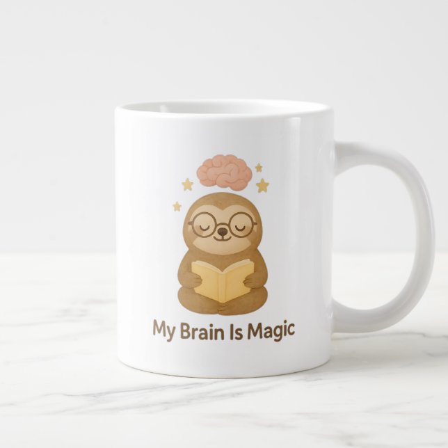 Grande Tasse Cute Reading Bear — My Brain Is Magic Motivational (Droite)