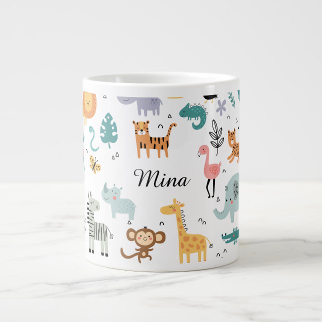Grande Tasse Cute Safari Jungle Animals Personalized Baby Name (Devant)