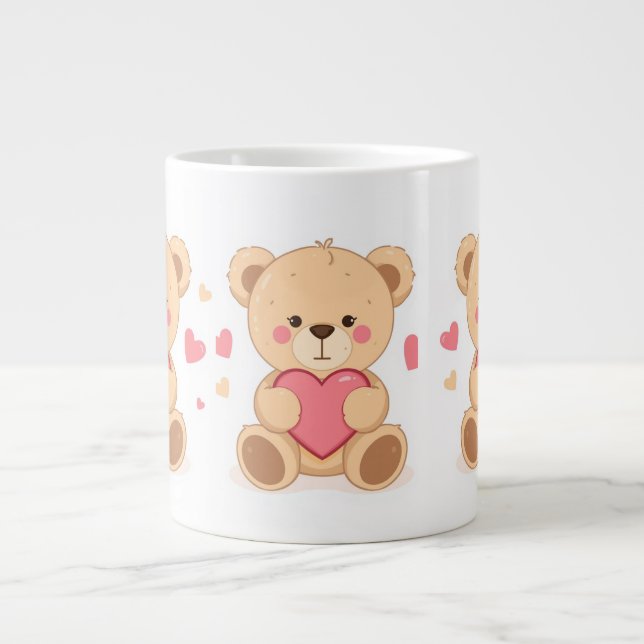 Grande Tasse Cute Teddy Bear Holding Heart – Valentine Love Ill (Devant)