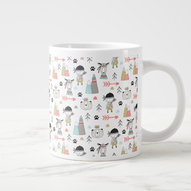 Grande Tasse Cute Woodland Animals et Indian Boy Motif (Droite)