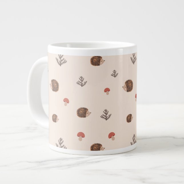 Grande Tasse Cute Woodland Hérisson et Motif de champignons (Devant gauche)