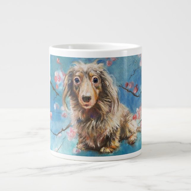 Grande Tasse Dachshund de longue date en fleurs de cerisiers (Devant)
