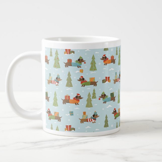 Grande Tasse Dachshunds festifs dans le Motif de neige (Gauche)
