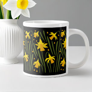 Grande Tasse Daffodiles jaunes de printemps sur le noir