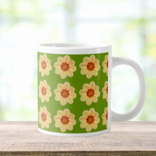 Grande Tasse Dahlia jaune motif floral sur vert