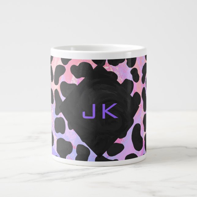 Grande Tasse Dalmatien Monogramme Noir et Rose (Devant)