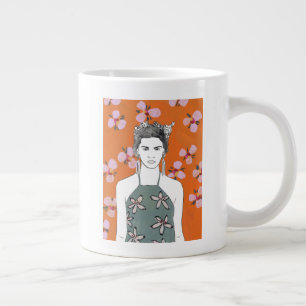 Grande Tasse Dame aux fleurs roses - Orange