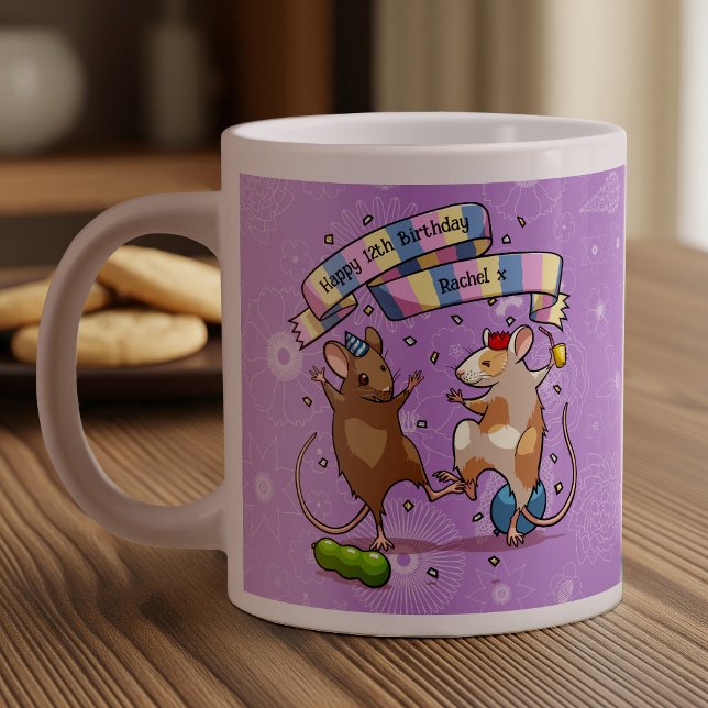 Grande Tasse Dancing Mice Nom et âge Bonne fête d'anniversaire (Créateur téléchargé)