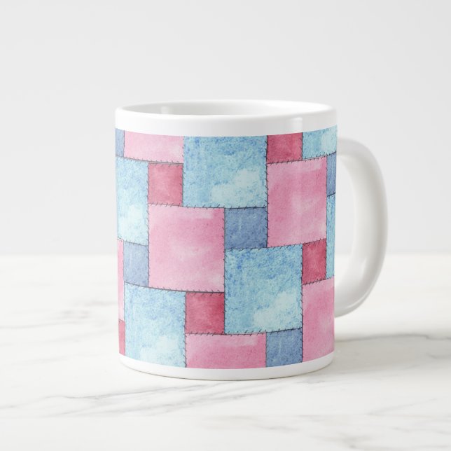 Grande Tasse Denim Patchwork Jumbo Mug, Rose, Blues (Devant droit)