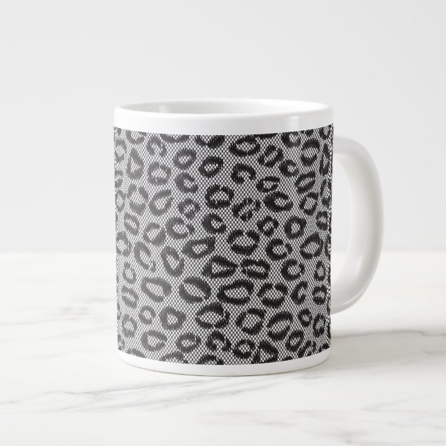 Grande Tasse Dentelle noire avec motif léopard blanc (Devant droit)
