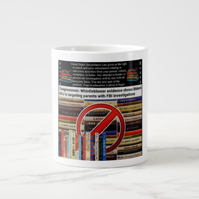 Grande Tasse Des livres interdits. Le gouvernement le sait mieu (Devant)