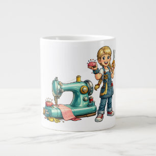 Grande Tasse Dessin animé de fille cousant mignonne avec machin