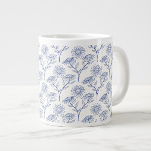 Grande Tasse Dessin au trait de tournesols bleus à l'encre