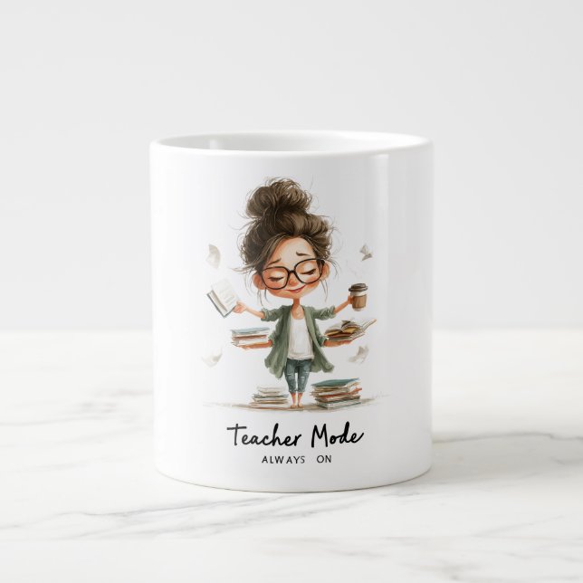 Grande Tasse Dessin de l'enseignant mignon avec "Mode enseignan (Devant)