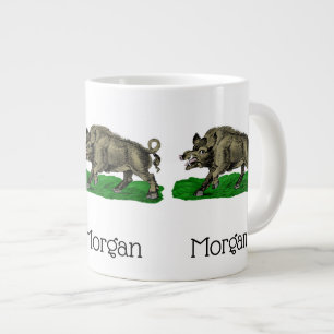 Grande Tasse Dessin de sanglier vintage en noir et blanc #3C