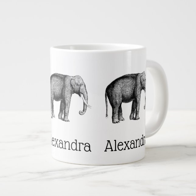Grande Tasse Dessin d'éléphant vintage (Devant droit)