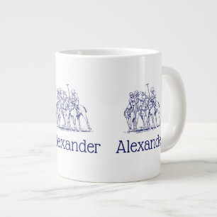 Grande Tasse Dessin stylisé vintage d'un match de polo #1 Bleu
