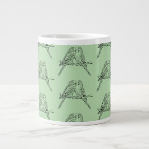 Grande Tasse Deux perruches perchées ensemble en noir et blanc