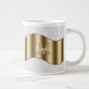 Grande Tasse Diamants, Grand Monogramme Or Nom Script Blanc #2