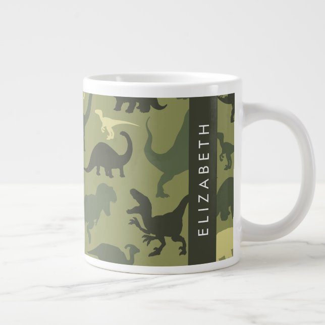 Grande Tasse Dinosaure Motif, Dinosaur Silhouette, Votre Nom (Droite)