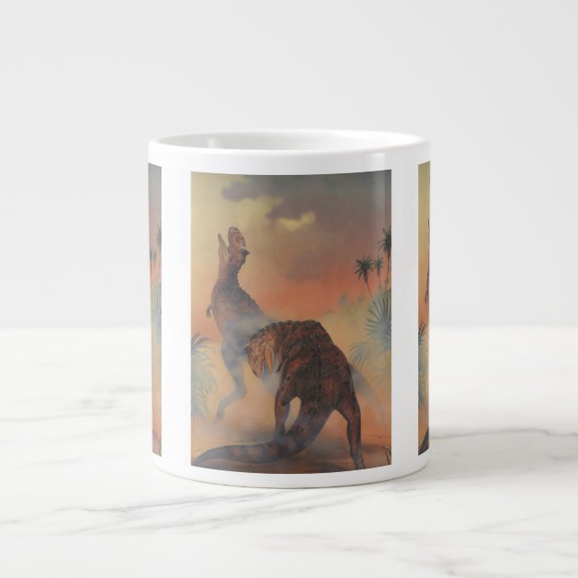 Grande Tasse Dinosaures Vintage, Carnotaurus rugissant dans la  (Devant)